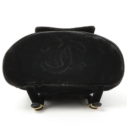 CHANEL Around 1995 Made Double Turn-Lock Velour Backpack Black