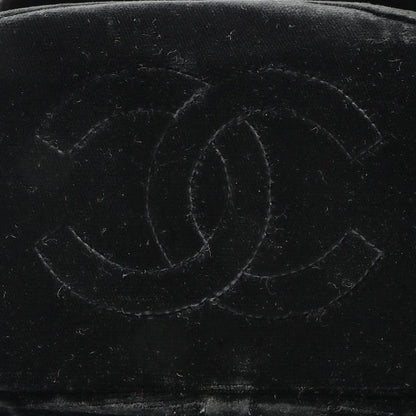 CHANEL Around 1995 Made Double Turn-Lock Velour Backpack Black