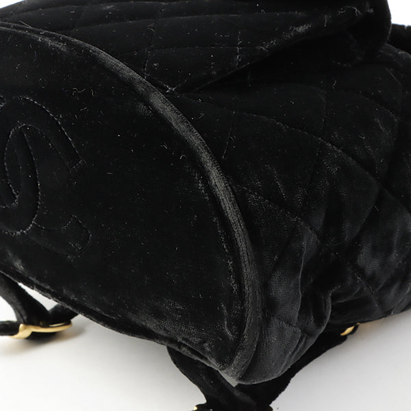 CHANEL Around 1995 Made Double Turn-Lock Velour Backpack Black