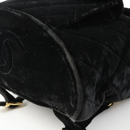 CHANEL Around 1995 Made Double Turn-Lock Velour Backpack Black