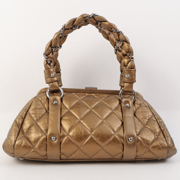 Chanel Around 2006 Made Wild Stitch Logo Embossed Metal Clasp Top Handle Bag Brown