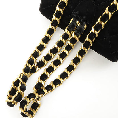CHANEL Around 1995 Made Double Turn-Lock Velour Backpack Black