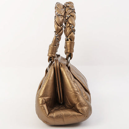 Chanel Around 2006 Made Wild Stitch Logo Embossed Metal Clasp Top Handle Bag Brown
