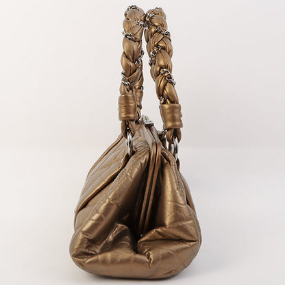 Chanel Around 2006 Made Wild Stitch Logo Embossed Metal Clasp Top Handle Bag Brown