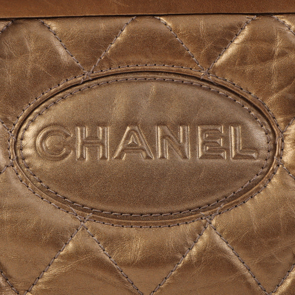 Chanel Around 2006 Made Wild Stitch Logo Embossed Metal Clasp Top Handle Bag Brown