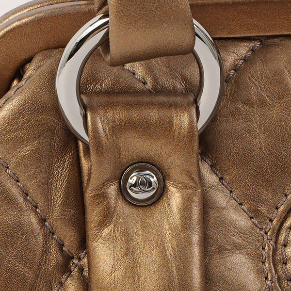 Chanel Around 2006 Made Wild Stitch Logo Embossed Metal Clasp Top Handle Bag Brown
