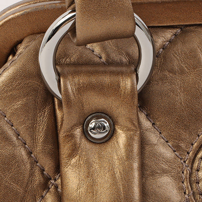Chanel Around 2006 Made Wild Stitch Logo Embossed Metal Clasp Top Handle Bag Brown