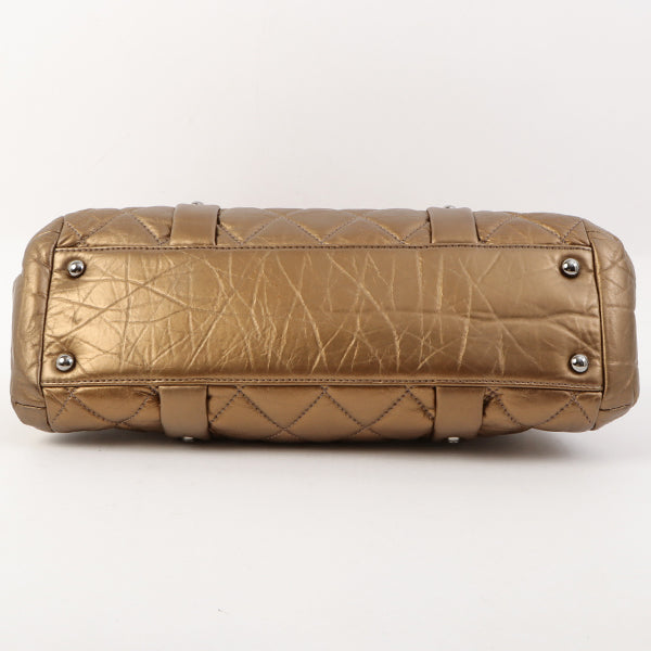 Chanel Around 2006 Made Wild Stitch Logo Embossed Metal Clasp Top Handle Bag Brown