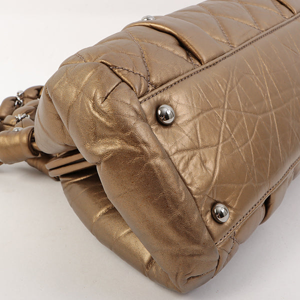 Chanel Around 2006 Made Wild Stitch Logo Embossed Metal Clasp Top Handle Bag Brown