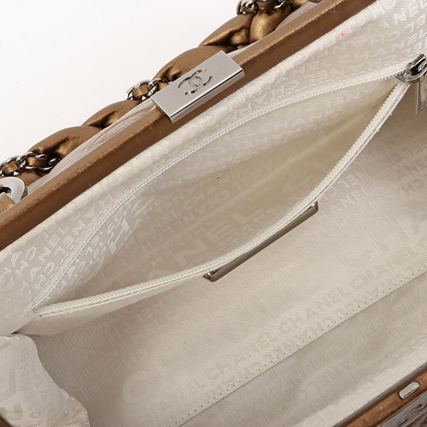 Chanel Around 2006 Made Wild Stitch Logo Embossed Metal Clasp Top Handle Bag Brown