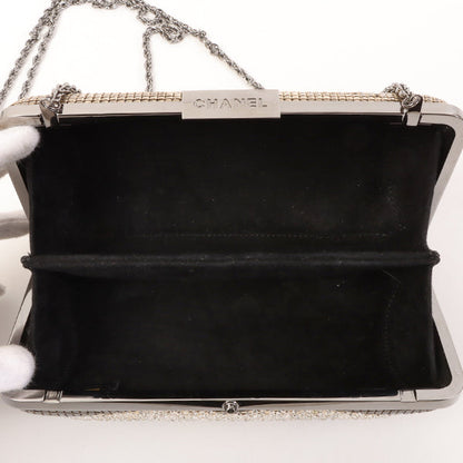 CHANEL Around 2006 Made Beads Cc Metal Clasp Chain 2Way Bag Black