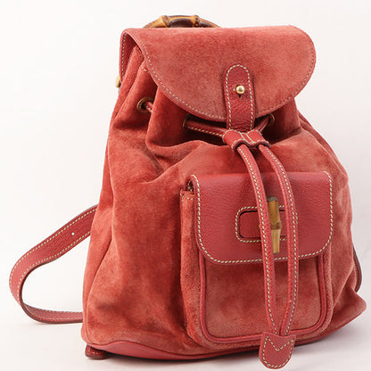 Gucci Suede Bamboo Backpack Mini Red