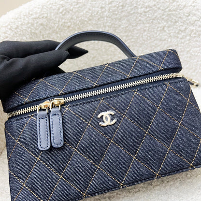 [Local Set - Jan 2026] Chanel 26P Vanity / Clutch with Chain (LP Style Bag) in Dark Blue Denim and LGHW (Model: AP4385)