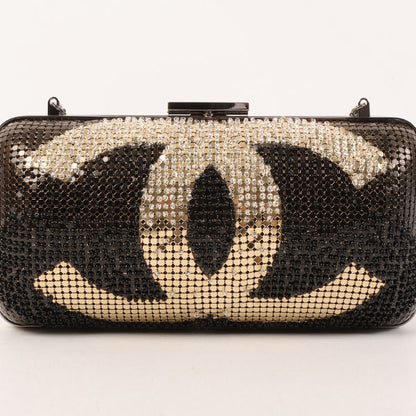 CHANEL Around 2006 Made Beads Cc Metal Clasp Chain 2Way Bag Black