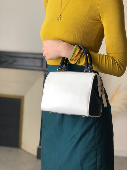 CELINE Two-way Small Boston bag Shoulder bag White×Navy Vintage gbtb54