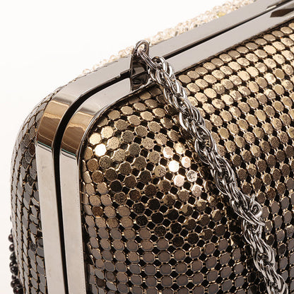 CHANEL Around 2006 Made Beads Cc Metal Clasp Chain 2Way Bag Black