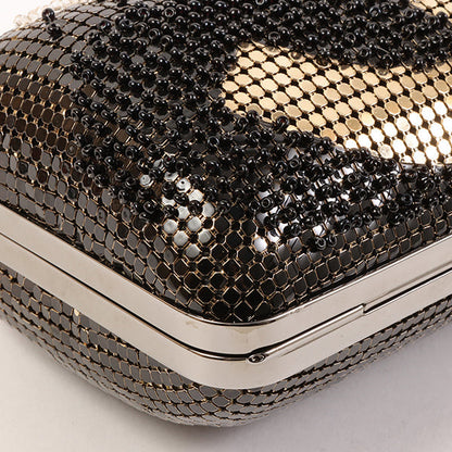 CHANEL Around 2006 Made Beads Cc Metal Clasp Chain 2Way Bag Black