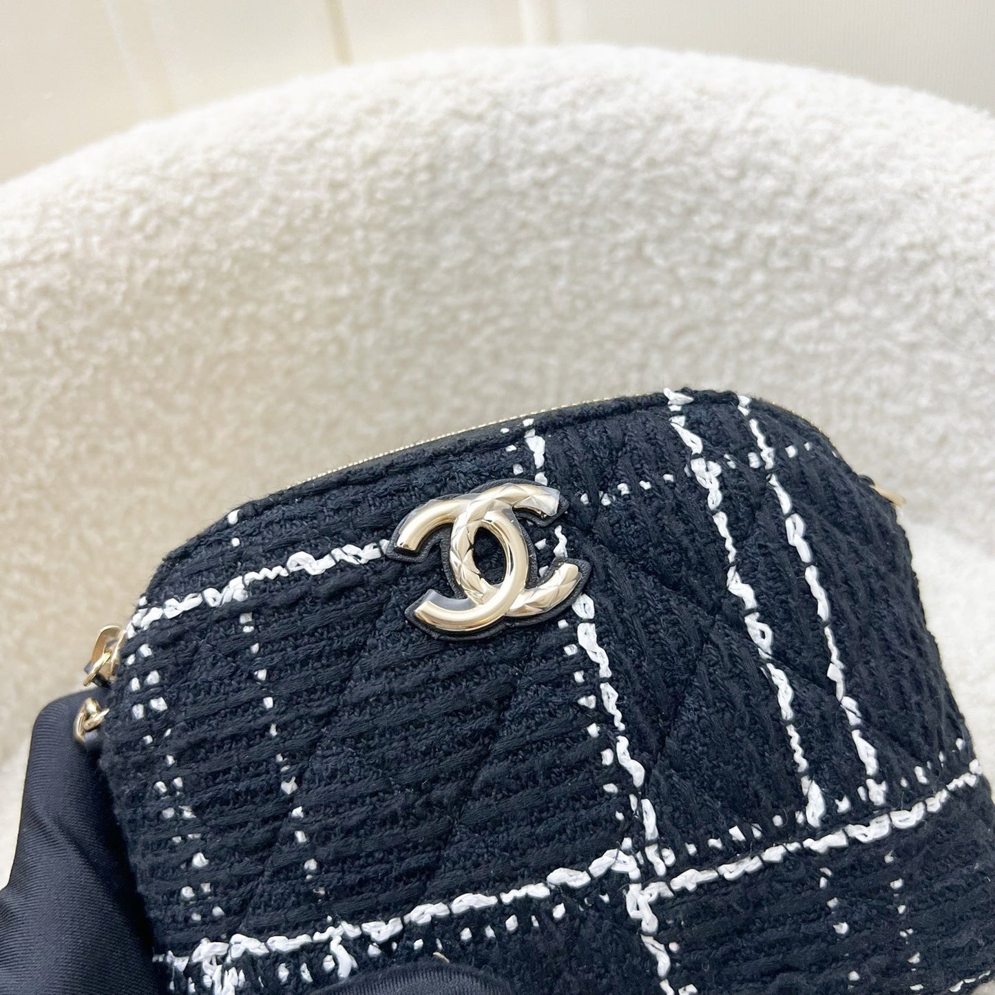 Chanel 24K VIP Gift Mini Bag in Black and White Tweed and LGHW