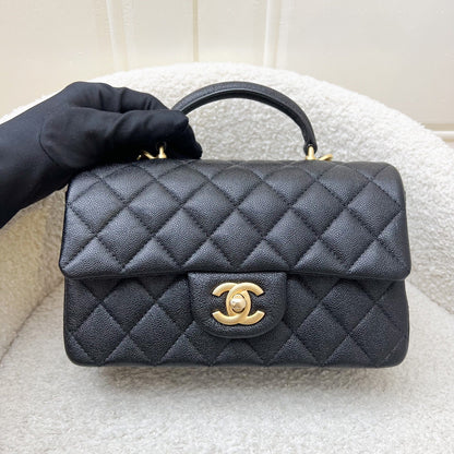 Chanel Top Handle Mini Rectangle Flap in 21S Black Caviar and AGHW