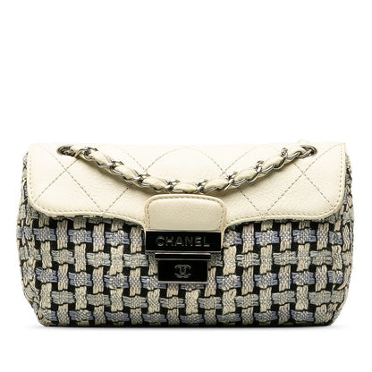 Chanel Tweed and Calfskin Single Flap Bag Leather Shoulder Bag in Good condition