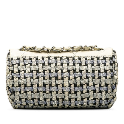 Chanel Tweed and Calfskin Single Flap Bag Leather Shoulder Bag in Good condition