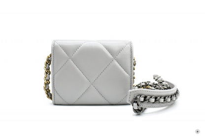 Chanel AP1787B04852 19 Flap Coin Purse With Two Tones Gold And Gunmeta Light Grey   NC634 Lambskin Short Wallet Gbhw