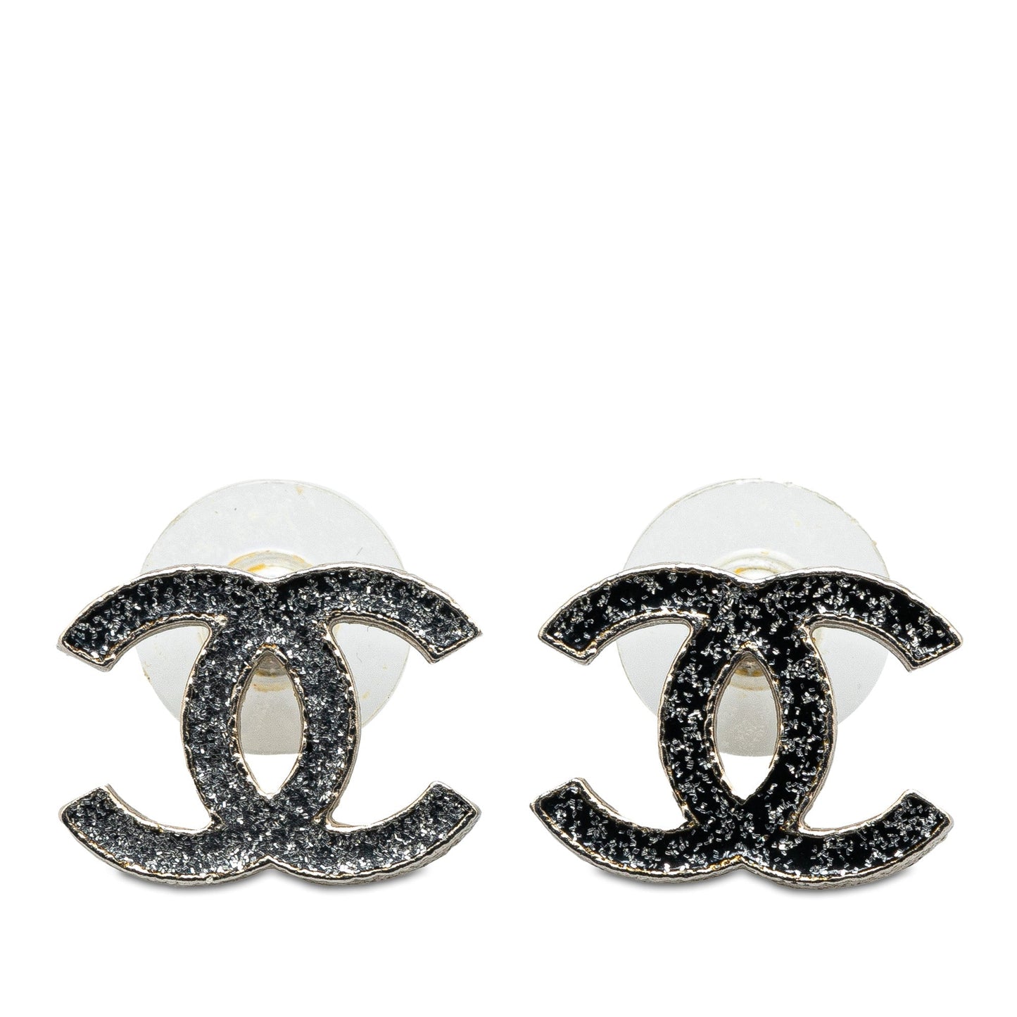 Silver Chanel Silver CC Push Back Earrings