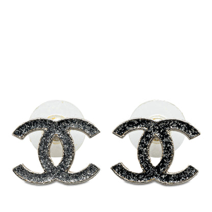 Silver Chanel Silver CC Push Back Earrings