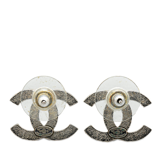 Silver Chanel Silver CC Push Back Earrings