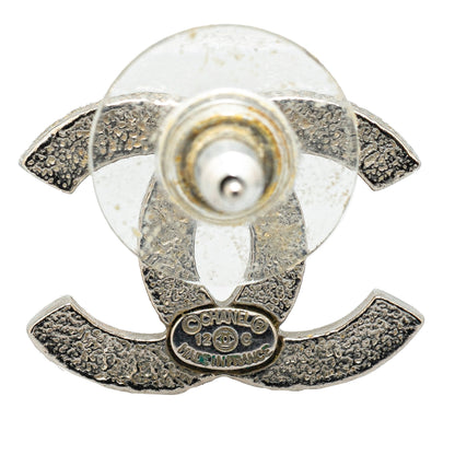 Silver Chanel Silver CC Push Back Earrings
