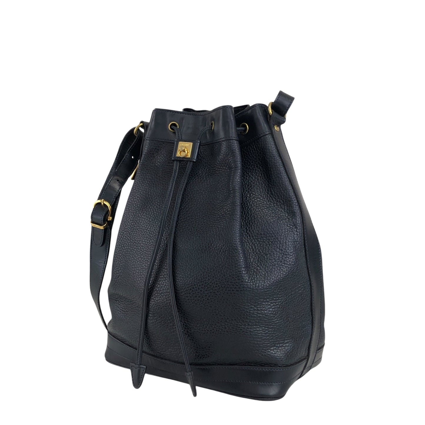 CELINE Gancini Drawstring Shoulder bag Dark Navy Vintage 5xguk7