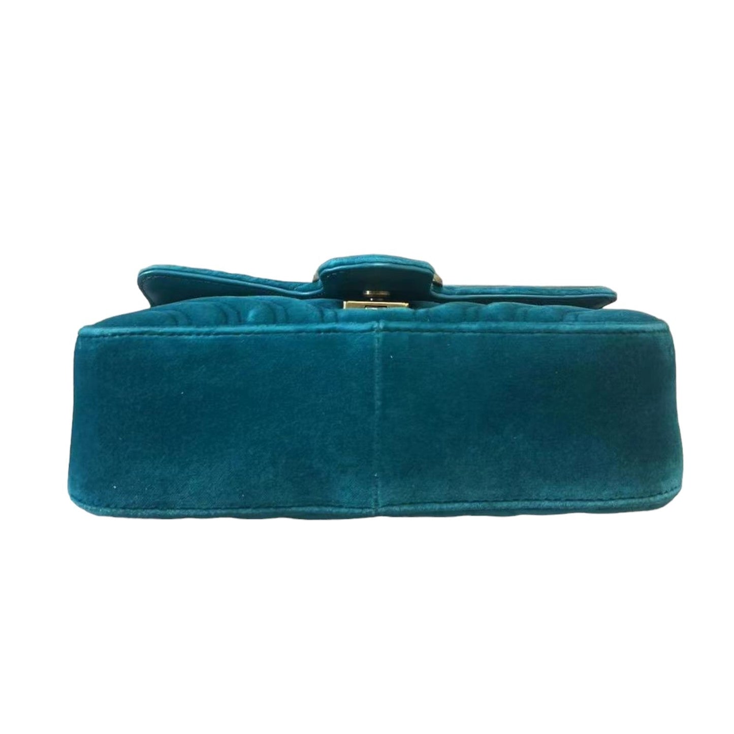 Gucci GG Marmont Mini Velvet Matelasse Shoulder Teal GHW