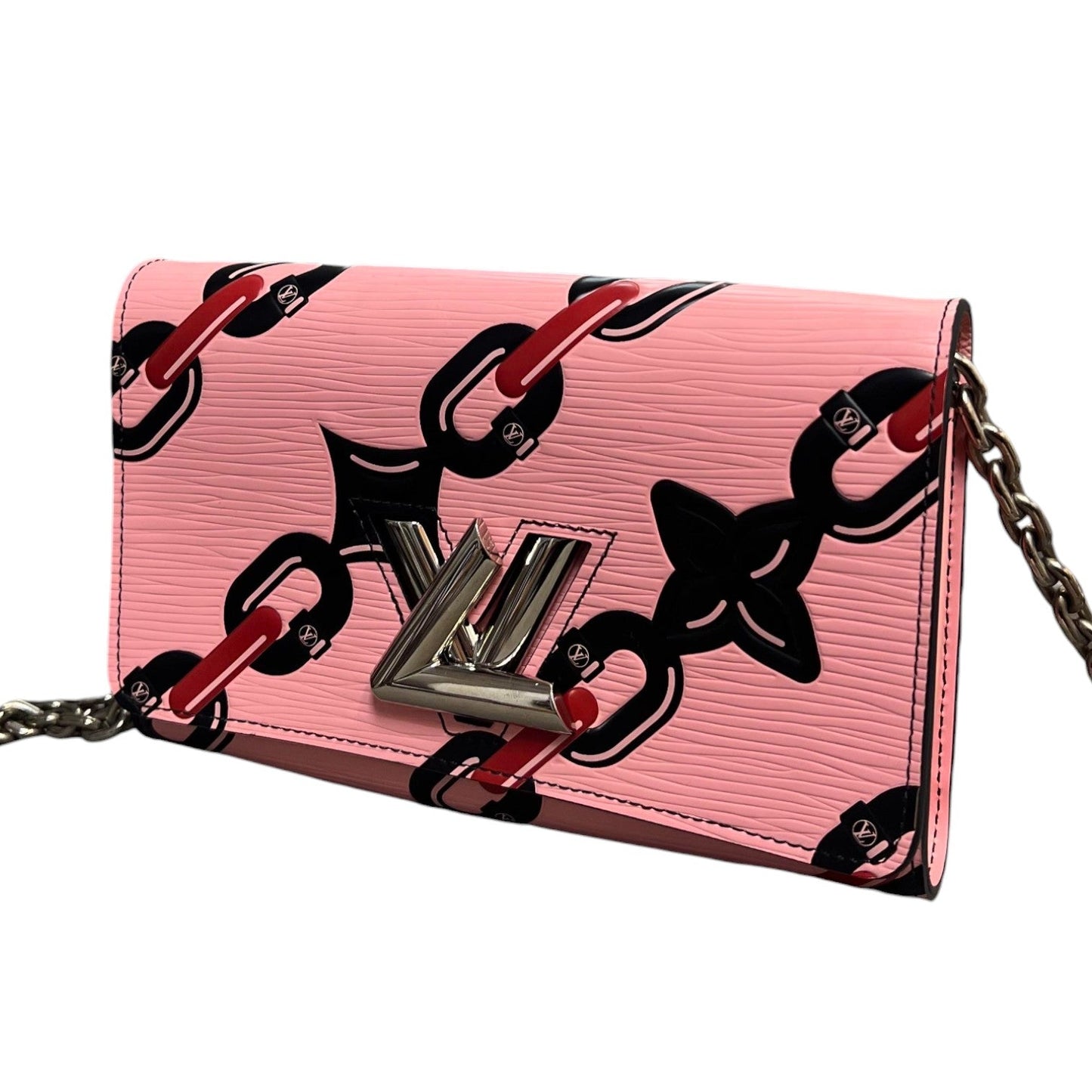 Louis-Vuitton Twist Chain Wallet Chain Flower Print Epi Pink SHW