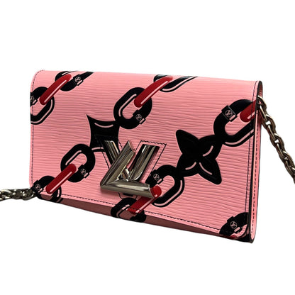 Louis-Vuitton Twist Chain Wallet Chain Flower Print Epi Pink SHW