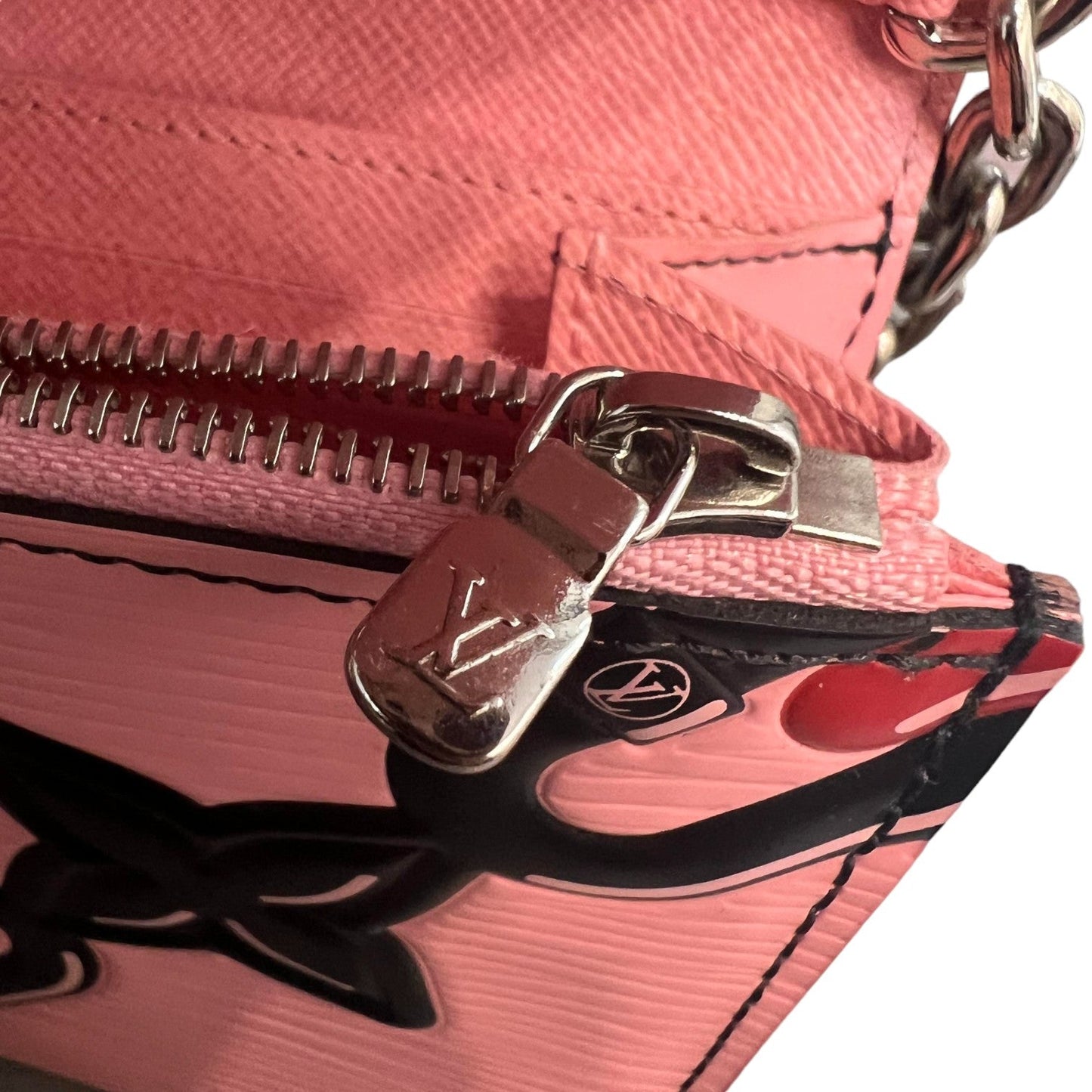 Louis-Vuitton Twist Chain Wallet Chain Flower Print Epi Pink SHW