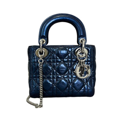 Lady Dior Mini Metallic Calfskin Dew Blue SHW