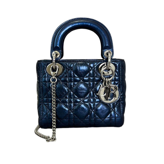 Lady Dior Mini Metallic Calfskin Dew Blue SHW