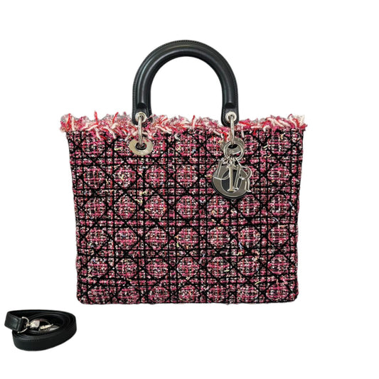 Lady Dior Large Tweed Fringe Embroidered Multicolor SHW