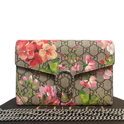 Gucci Dionysus Chain Wallet Mini GG Supreme Monogram Blooms Beige Multicolor