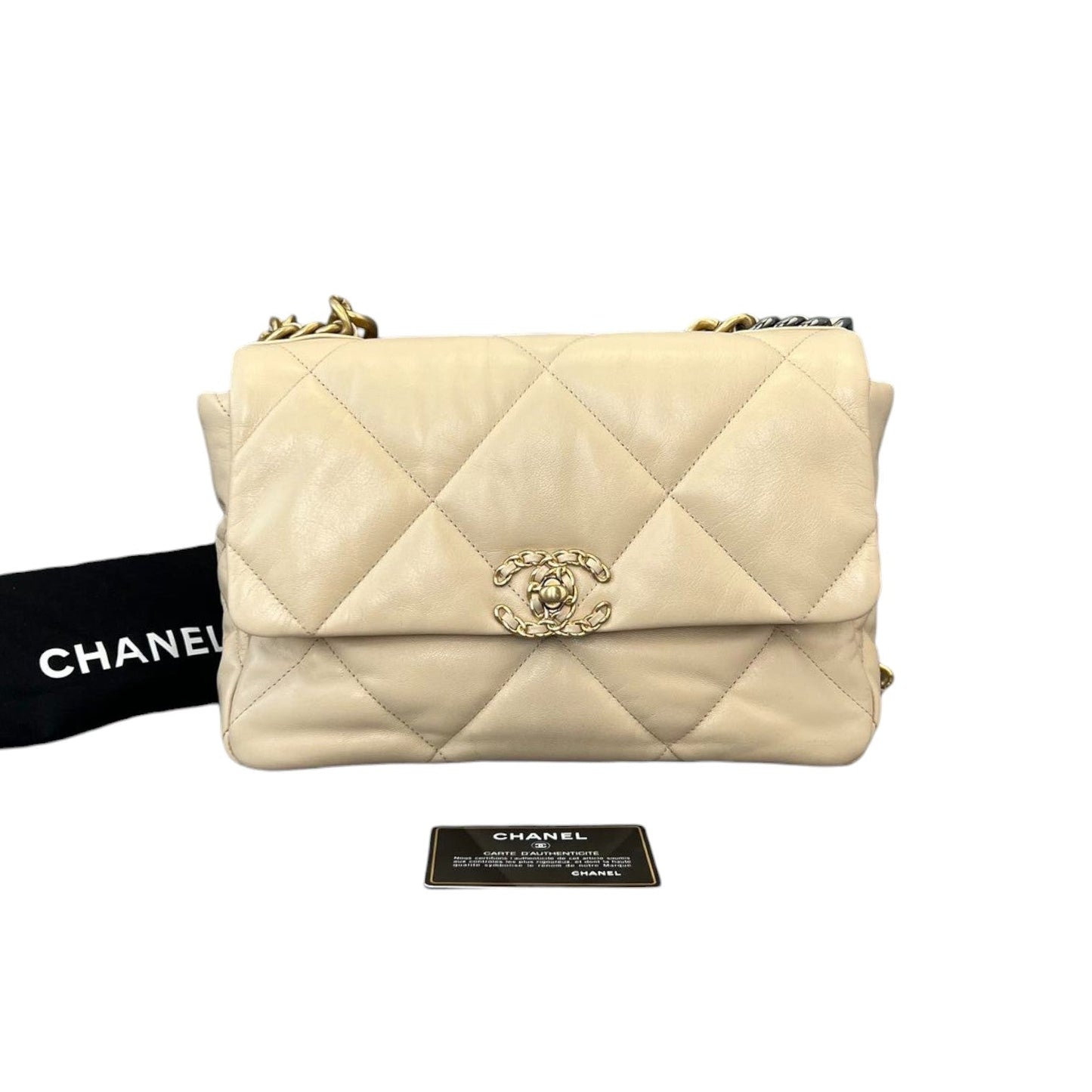 Lambskin Quilted Large Chanel 19 Flap Beige