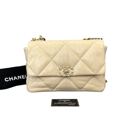 Lambskin Quilted Large Chanel 19 Flap Beige
