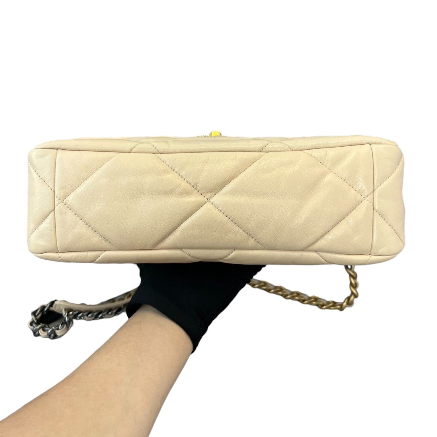 Lambskin Quilted Large Chanel 19 Flap Beige