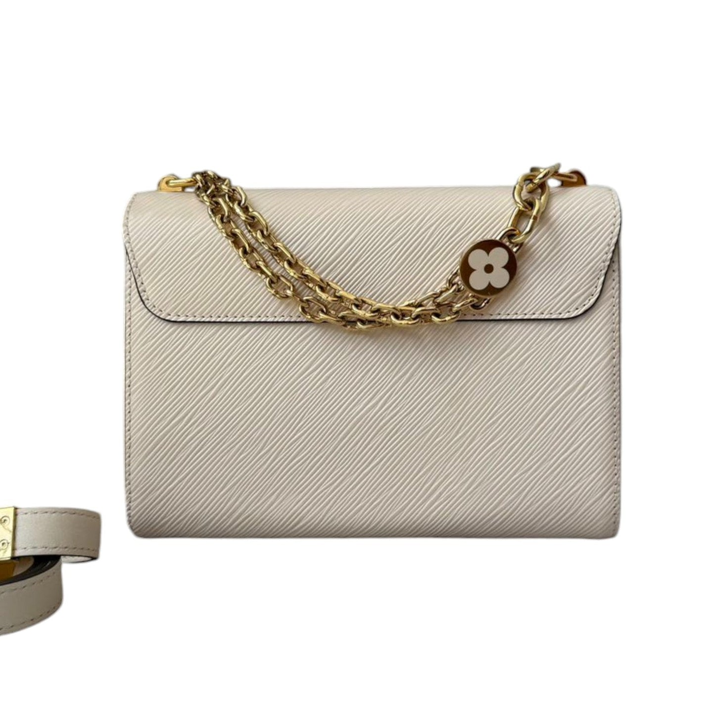 Louis-Vuitton Twist MM Flower Chain Shoulder Quartz White GHW