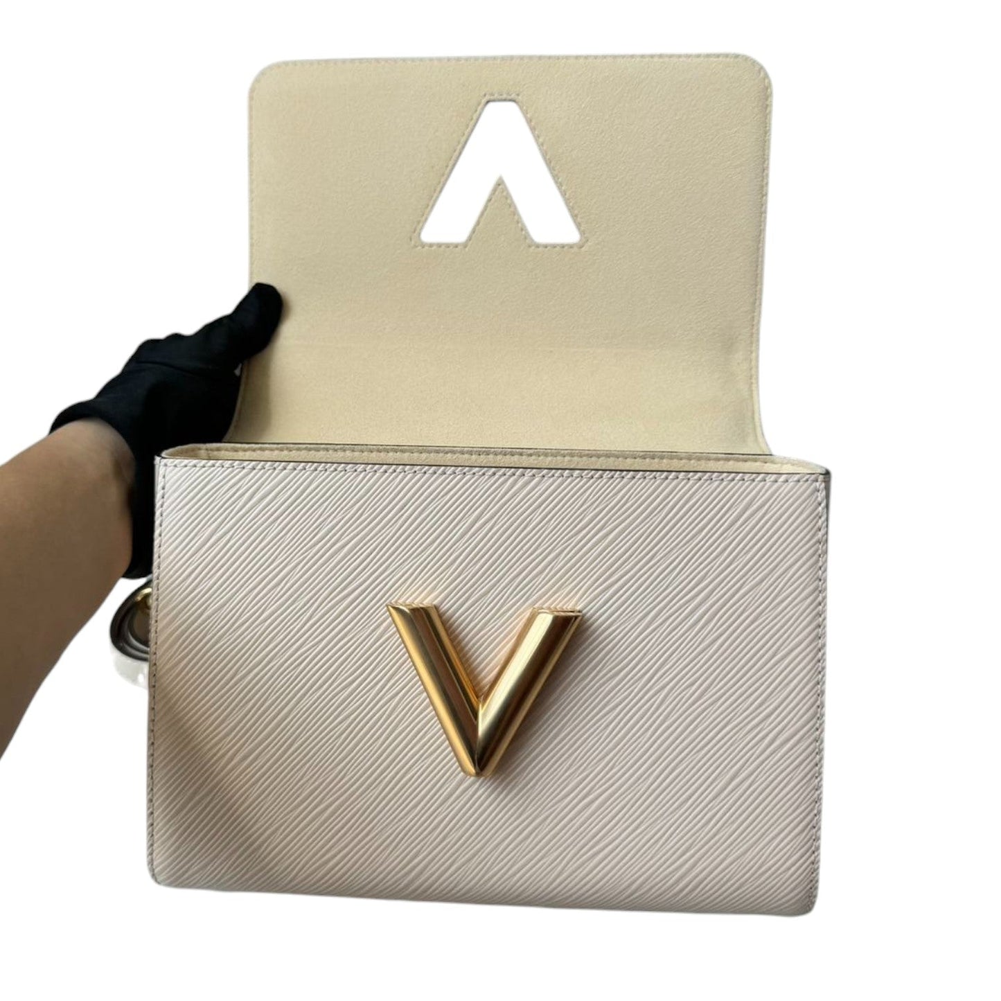 Louis-Vuitton Twist MM Flower Chain Shoulder Quartz White GHW