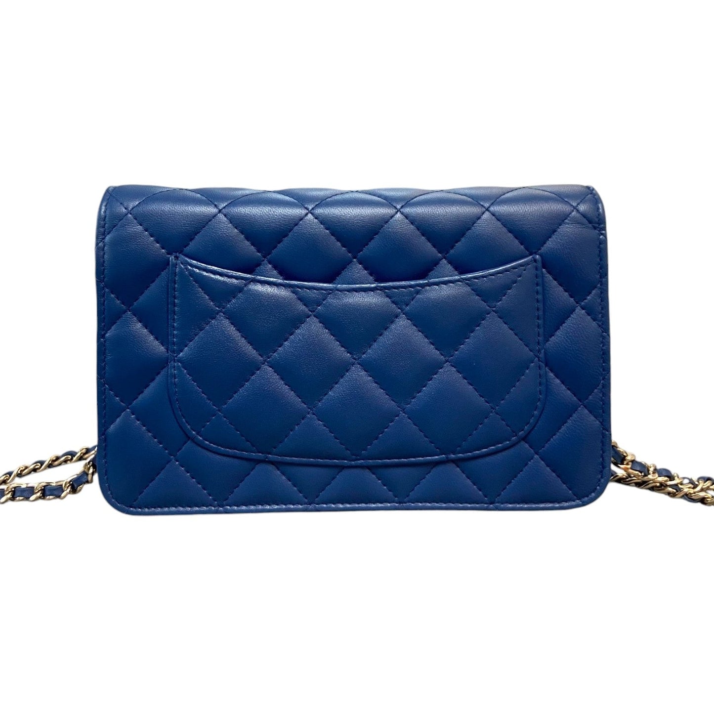 Wallet On Chain WOC Lambskin Quilted Blue GHW