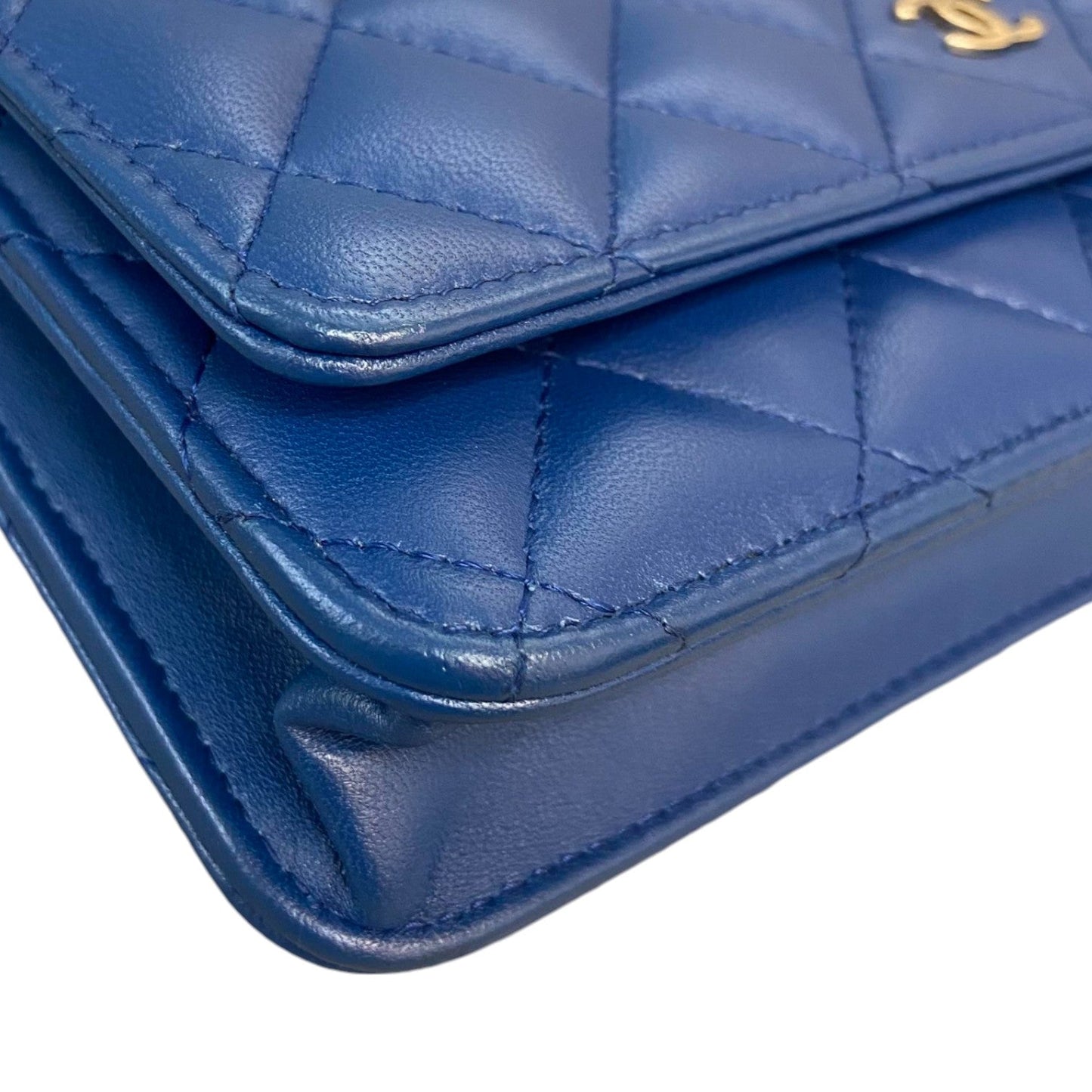 Wallet On Chain WOC Lambskin Quilted Blue GHW