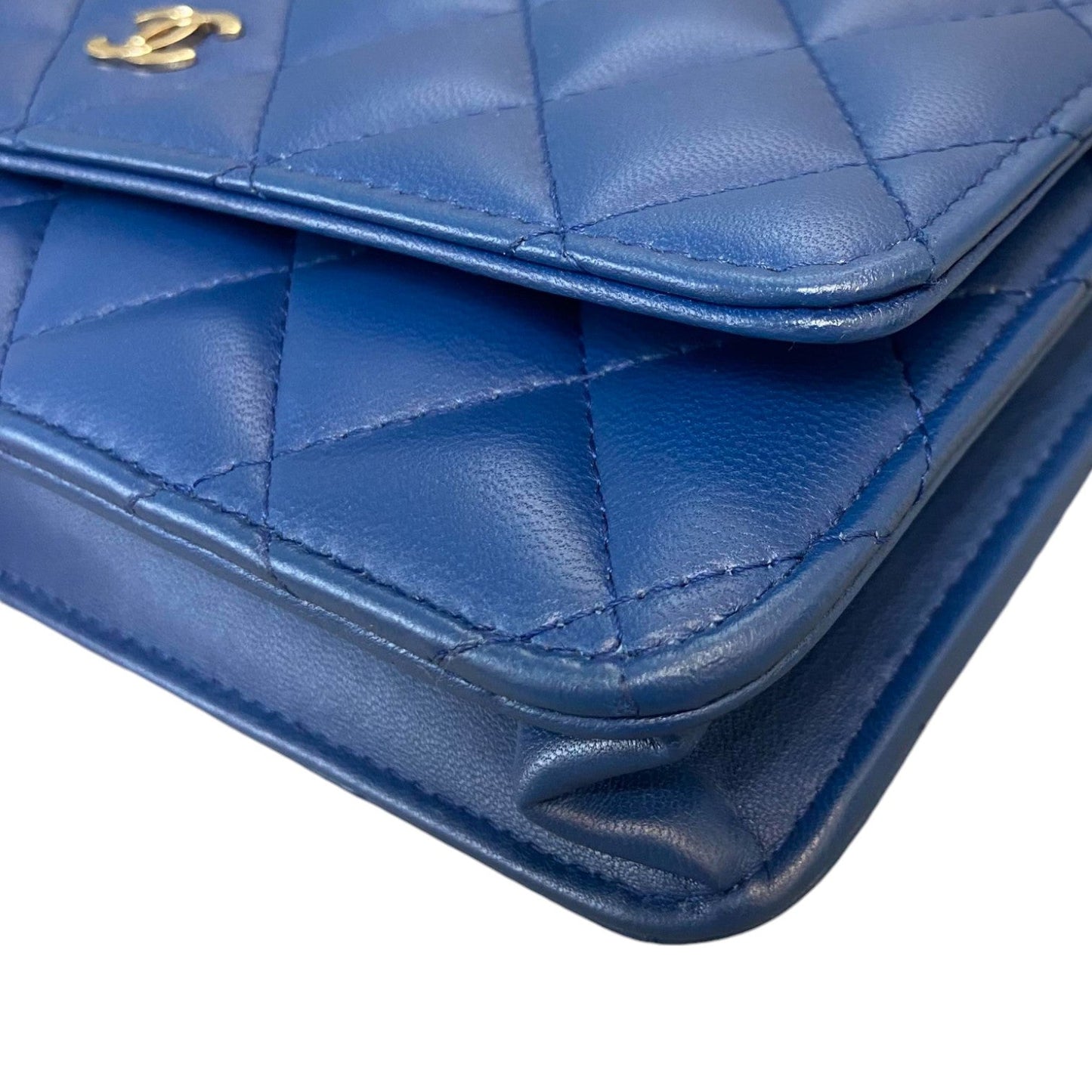 Wallet On Chain WOC Lambskin Quilted Blue GHW