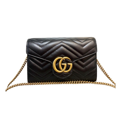 Gucci Gucci GG Marmont Chain Wallet Calfskin Matelasse Black GHW