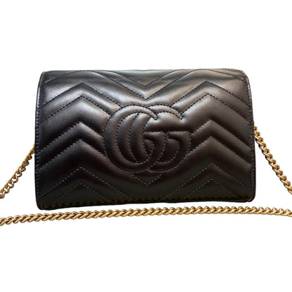 Gucci Gucci GG Marmont Chain Wallet Calfskin Matelasse Black GHW