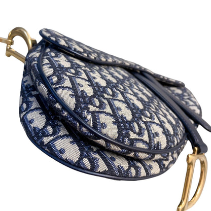 Saddle Medium Oblique Canvas Blue GHW